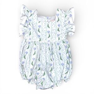 NWOT - Smockingbird - Dotty Tulips Ruffle Sleeve Bubble (Girl’s 6M)